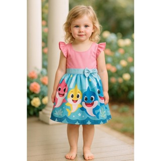 Vestido Infantil Menina Baby Shark ｜Minnie, Masha, Moana, Galinha Pintadinha, Vaquinha (1, 2 e 3 anos) em Oferta na Shopee