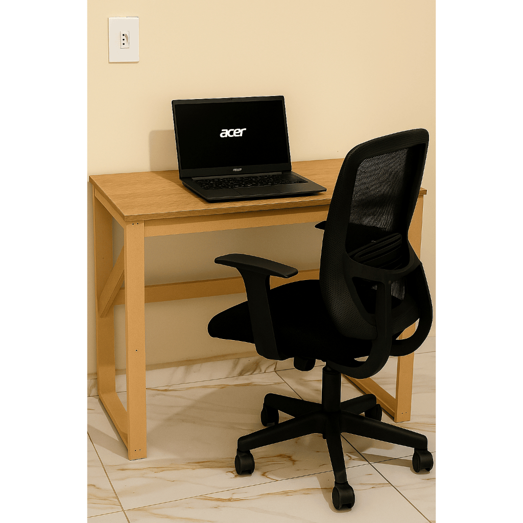 Escrivaninha Penteadeira Mesa MDF Madeirado e Branco Home Office penteadeira 45x75x90cm