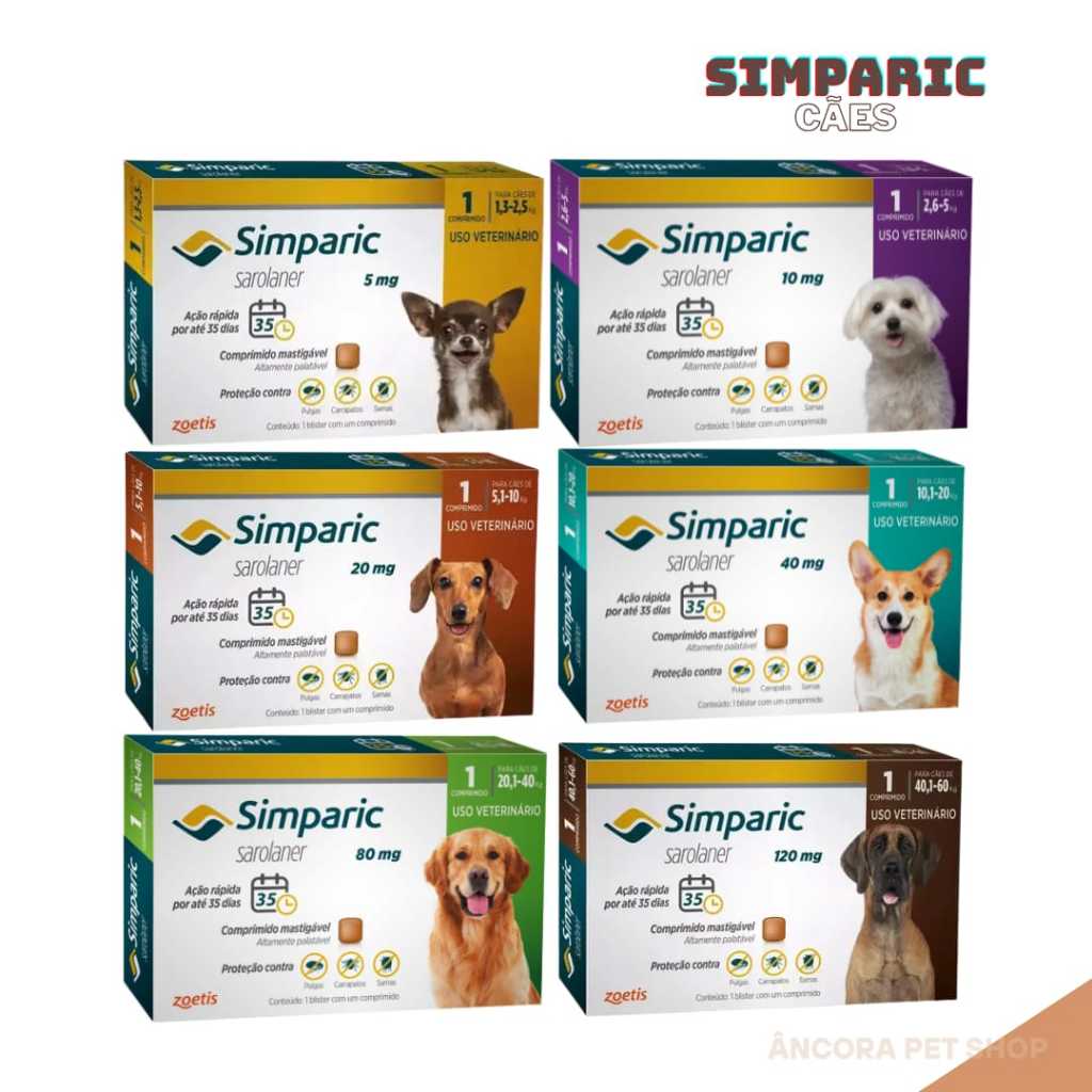 Antipulgas e Carrapatos Simparic Cães - 1 Comprimido em Oferta na Shopee