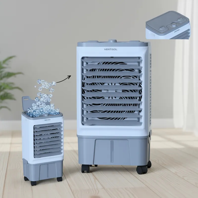 Imagem Climatizador Ventisol Portátil  CLIN16 16 Litros Evaporativo Umidificador 16L Conforto130W Branco/Cinza ventilador mesa