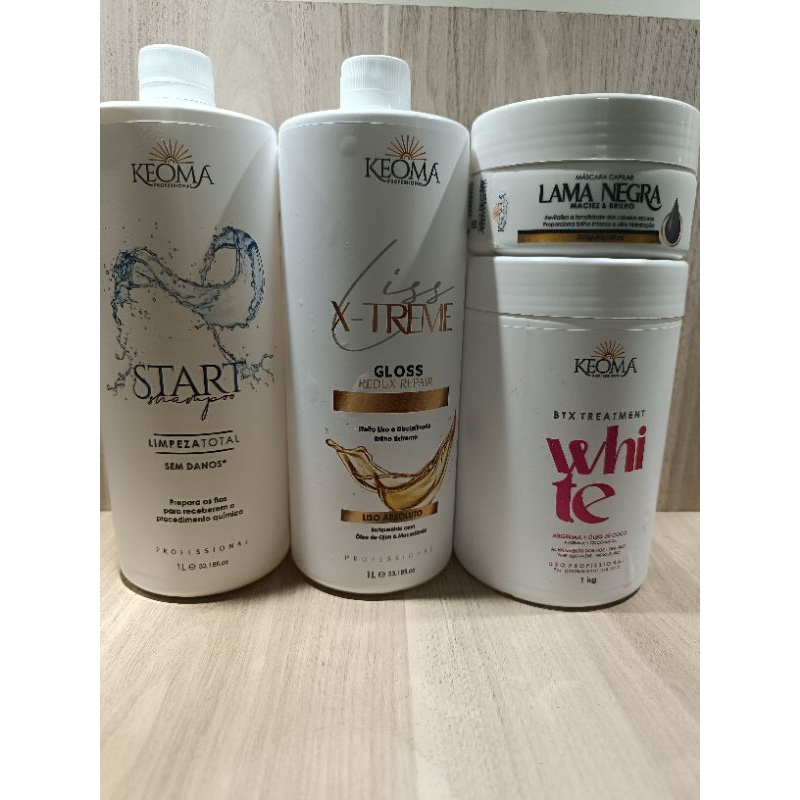kits progressiva keoma 1 litro + botox keoma 1 kilo + máscara lama negra  keoma 250 grama