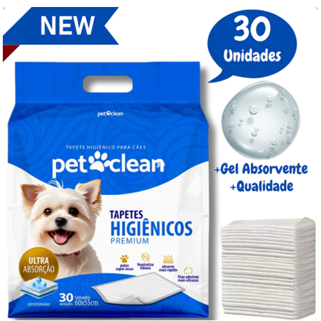 Tapete Higiênico Premium Gel para Cachorro Pet Clean 60 x 55 cm - 30 Unidades