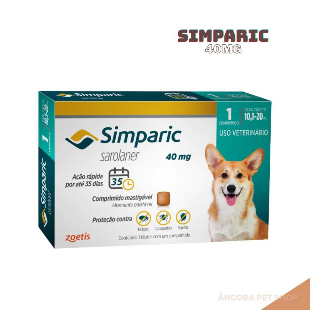 Antipulgas Simparic 40mg Cães 10,1 - 20kg - 1 Comprimido em Oferta na Shopee