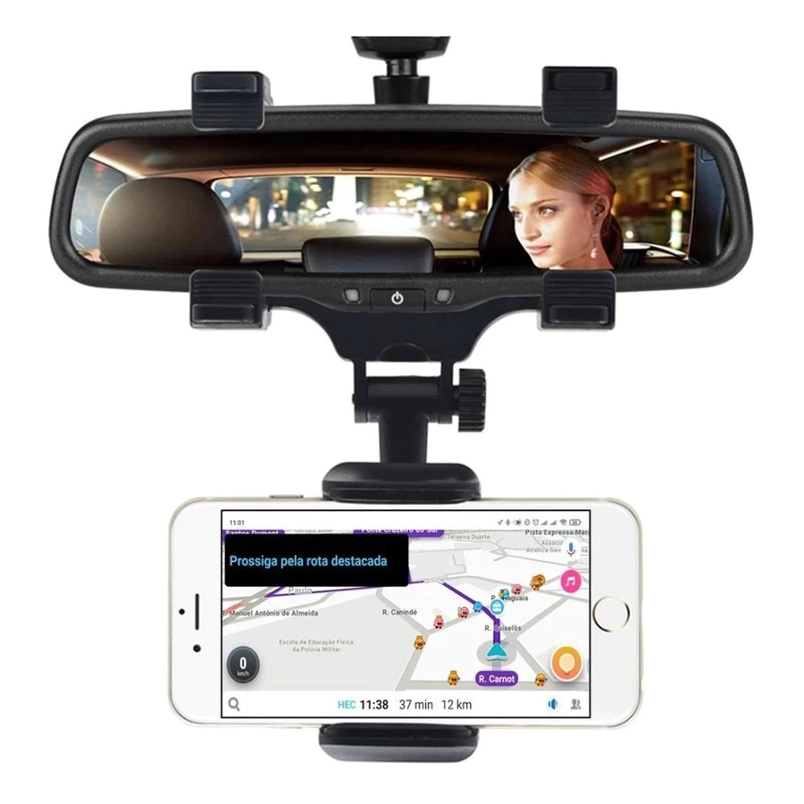 Suporte Espelho Retrovisor Central Para Celular Extensível Giro 360º Adequado para carros