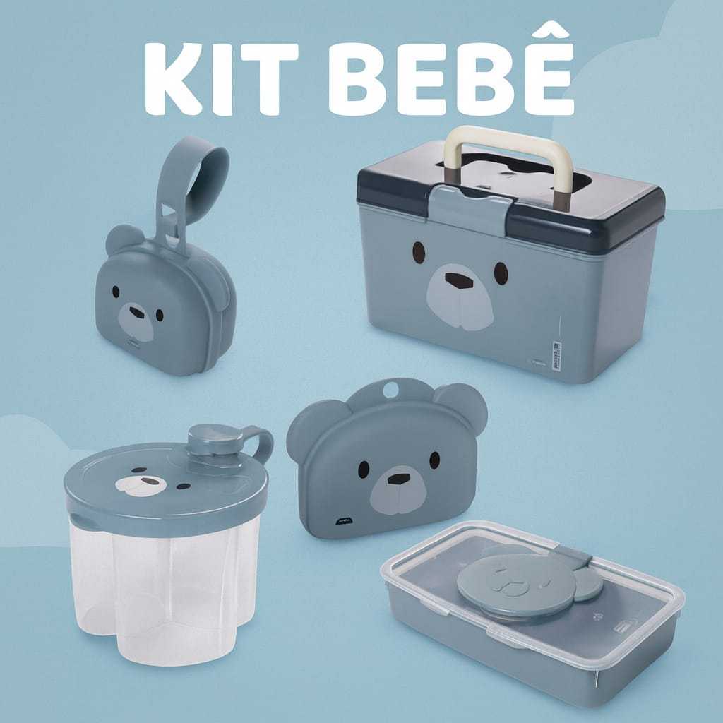 Kit 5 Peças Porta Chupeta + Porta Lenços + Dosador De Leite + Maleta Para Medicamentos + Saboneteira