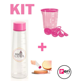 Kit Regador Bisnaga Umedecer Massas Bolo 500 ml + Copo 400 ml com Tampa e 4 colheres Medidoras em Oferta na Shopee