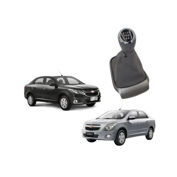 Kit Coifa Alavanca Cambio + Manopla Bola 5 Marchas Cinza Cobalt 2012 A 2020 Com Base Cinza