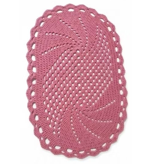 Tapete Oval de Crochê Espiral em Barbante 64x38cm – Artesanal Feito à Mão | Tapete Decorativo