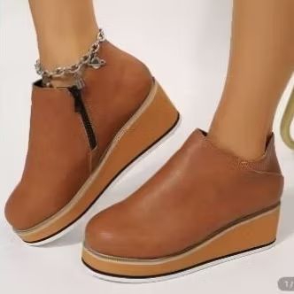 Bota de cano curto Bota de tornozelo Feminina Bota marrom Salto plataforma