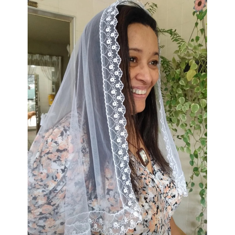Véu Cristal Branco com Presilha e Saquinho Porta véus Organza Luxo Santa Clara