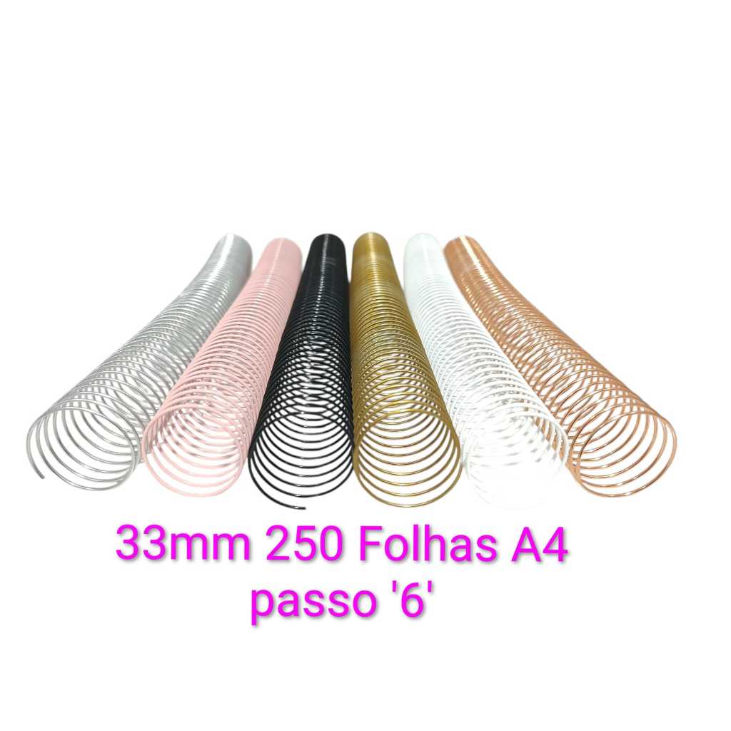Espiral metálico 33mm 250 folhas A4 56 furos Passo ''6'' caixa com 4 unidades em Oferta na Shopee