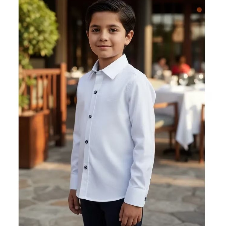 Camisa Branca Social Slim Manga Longa Casamento Formatura Batizado Infantil Juvenil Alfa
