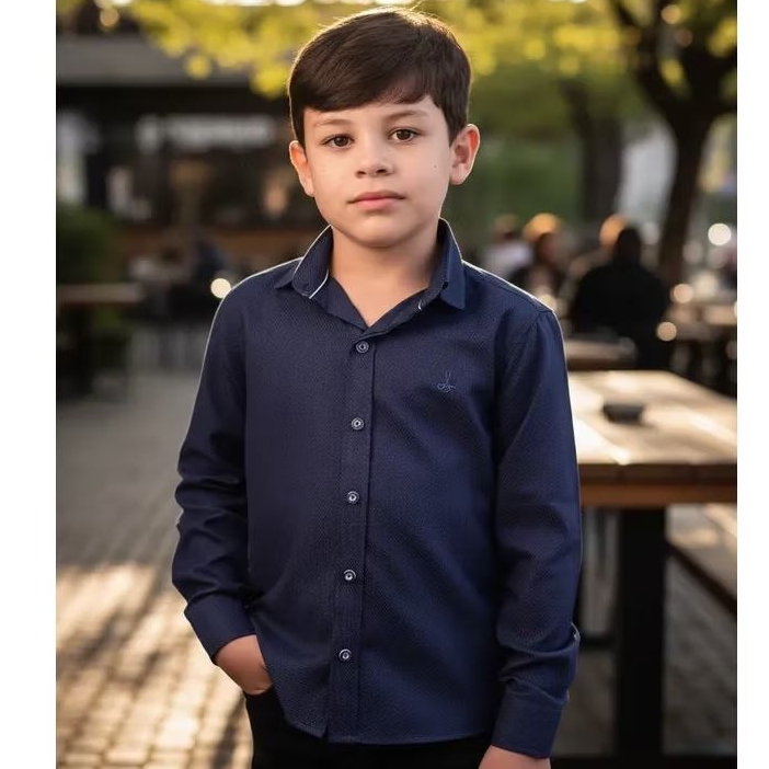 Camisa Social Lisa Masculina Manga Longa Infantil Juvenil Alfa 1535