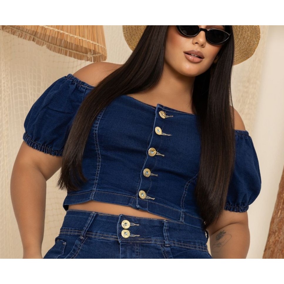 Cropped Jeans Plus size Feminino em Oferta na Shopee