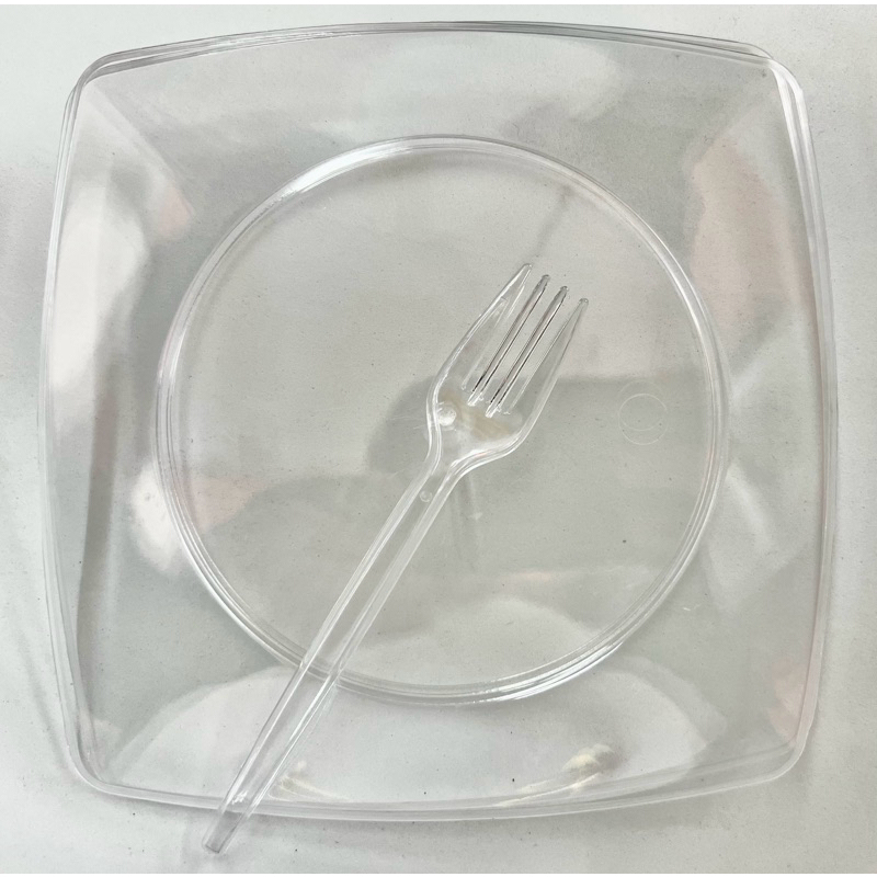 50 prato acrílico quadrado 15cm sobremesa resistente + 50 garfos sobremesa em Oferta na Shopee