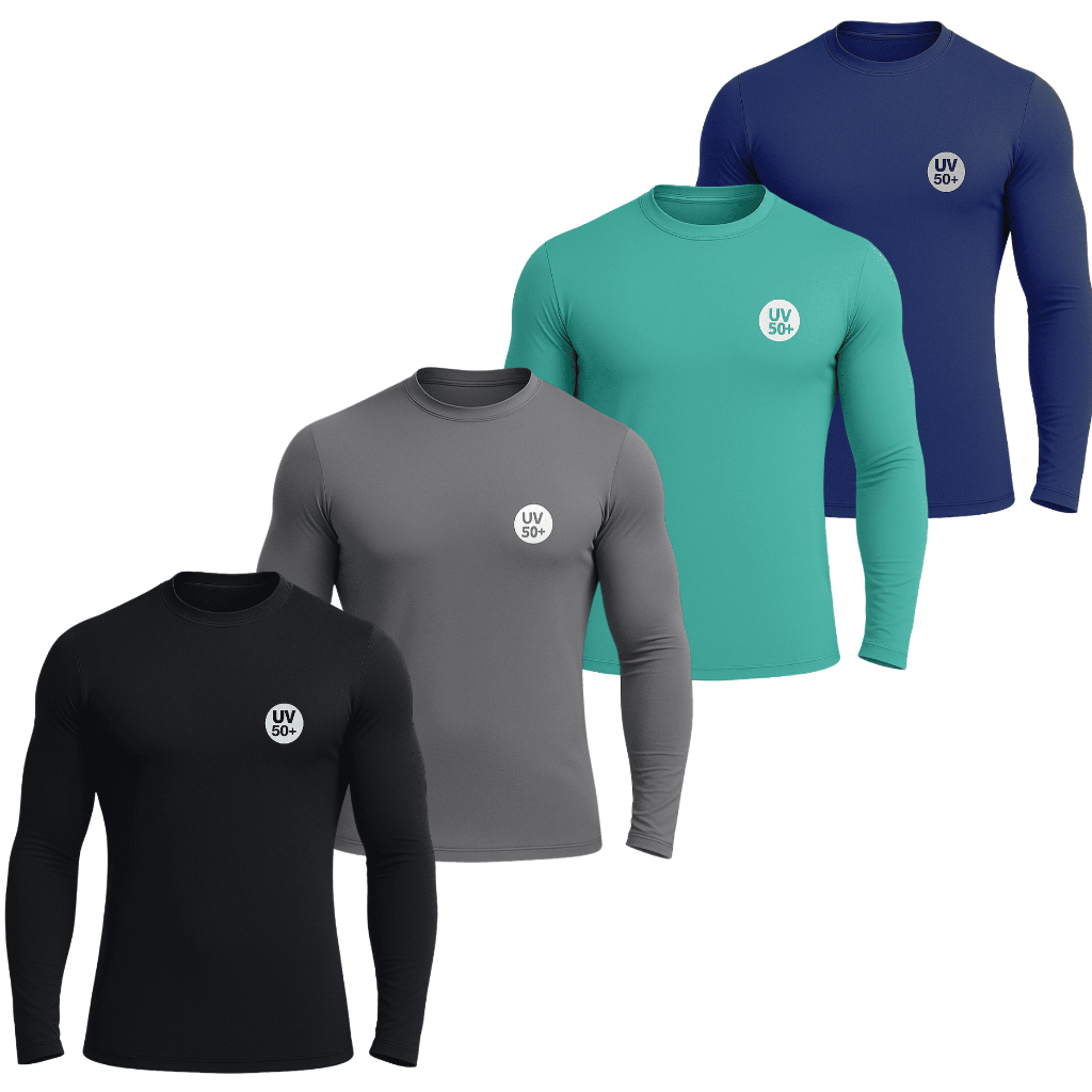 Kit 4 Camisetas Térmicas Proteção UV Camisa Masculina Manga Longa Segunda Pele Praia Corrida Treino