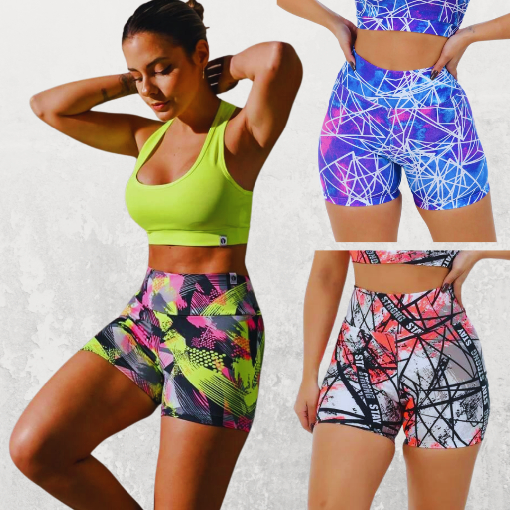 JOGO 5 shorts meia coxa estampado bermudinha feminina academia