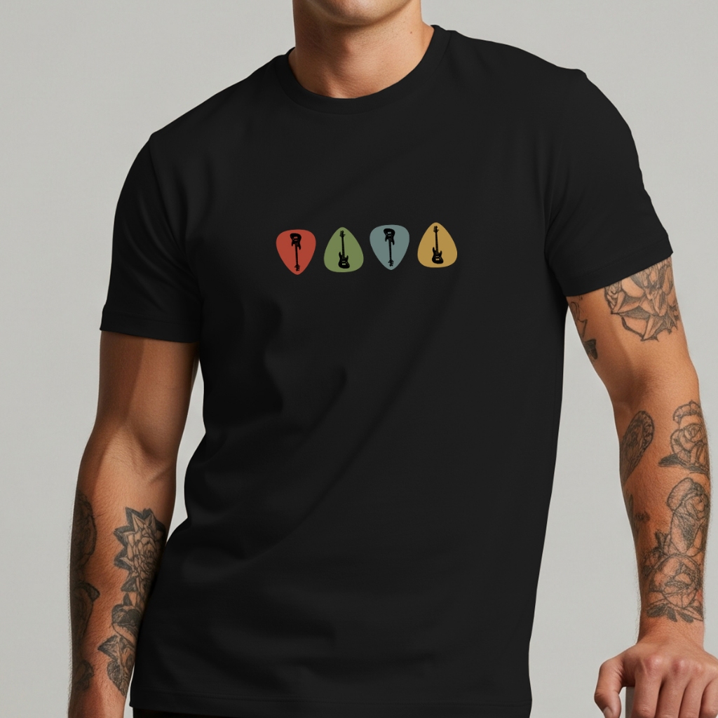 Camiseta Masculina Palhetas Guitarra 100% Algodao Rock & Música Guitarras Estilosa