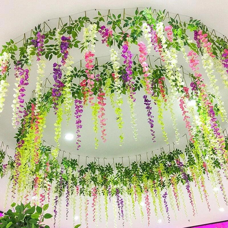 Simulação Flor Glicínias Corda Hortênsia Decoração De Casamento Rattan Vine Artificial De Plástico em Oferta na Shopee