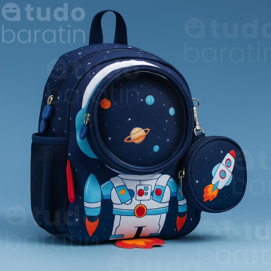 Mochila Infantil Astronauta Espaço Azul | Mochila Escolar Infantil com Estojo | Mochila Lúdica para Crianças em Oferta na Shopee
