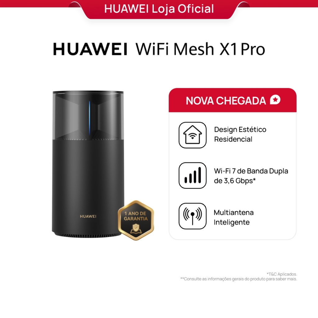 HUAWEI WiFi Mesh X1 Pro | Roteador | Wi-Fi 7 de Banda Dupla de 3,6 Gbps | Multiantena Inteligente