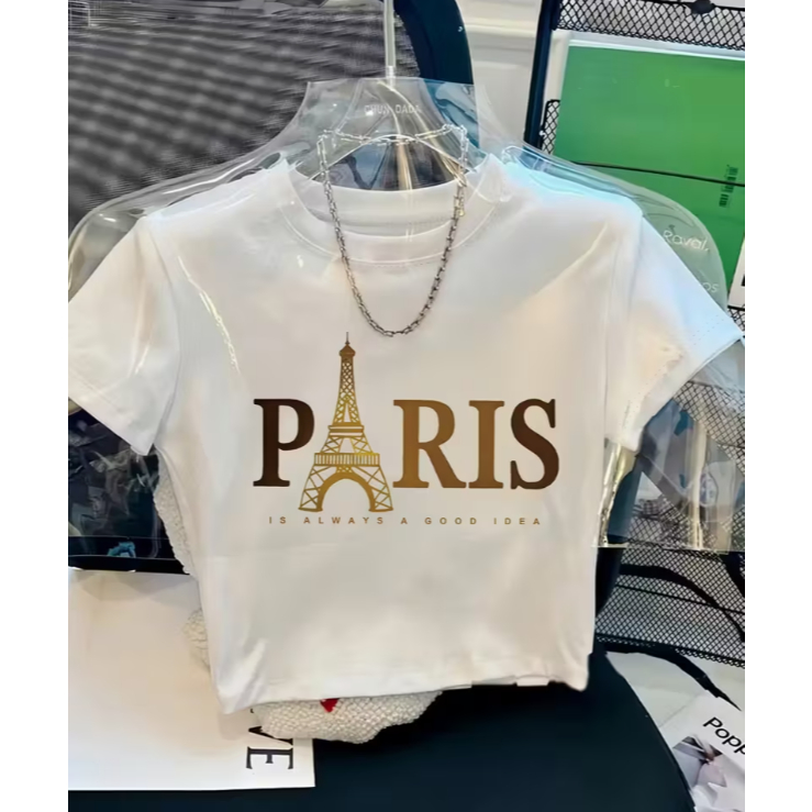 Cropped Paris Estiloso e Casual blusinha Algodão Moderna e Delicada