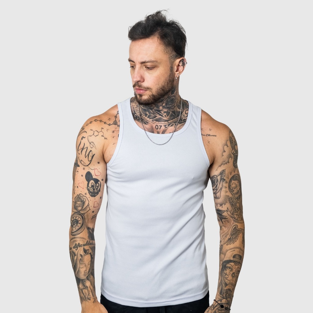 Regata Masculina Canelada Estilo Americano Academia Justa HIP HOP Rapper Americana Algodão Elastano