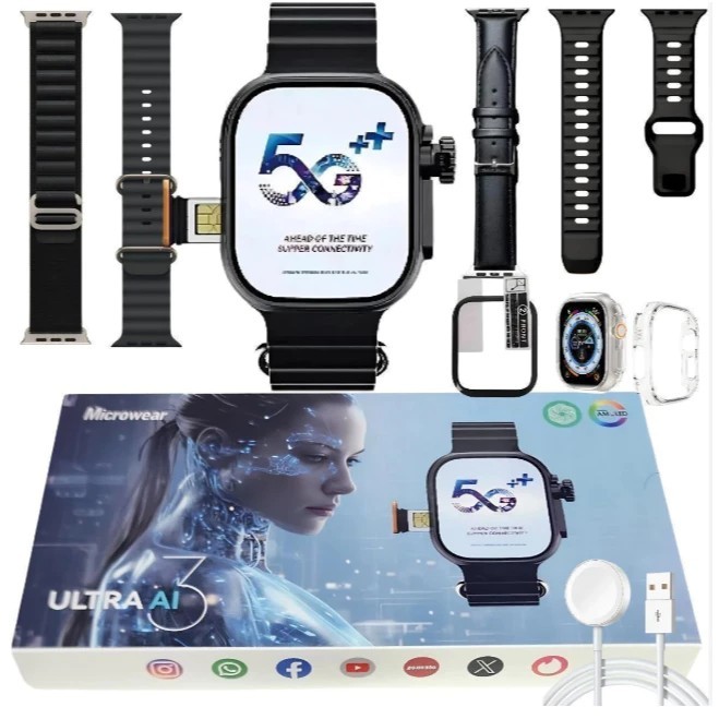 Smartwatch Microwear Ultra 3 — Completo, 5G+ IA, Câmera, 2GB RAM + 16GB Interno 2026