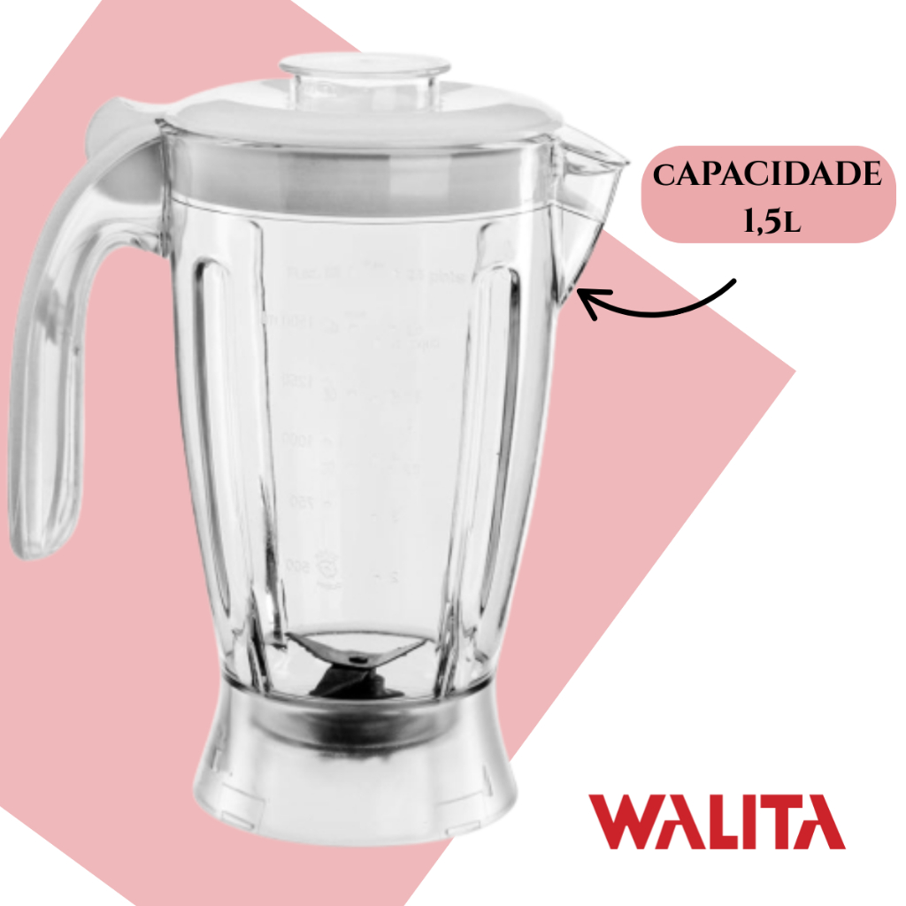 Copo Para Liquidificador Compatível Com Walita Liq Faz / Liq Mais / Confort / RI2008/RI2009/ RI1720/ RI2034 Tampa Branca