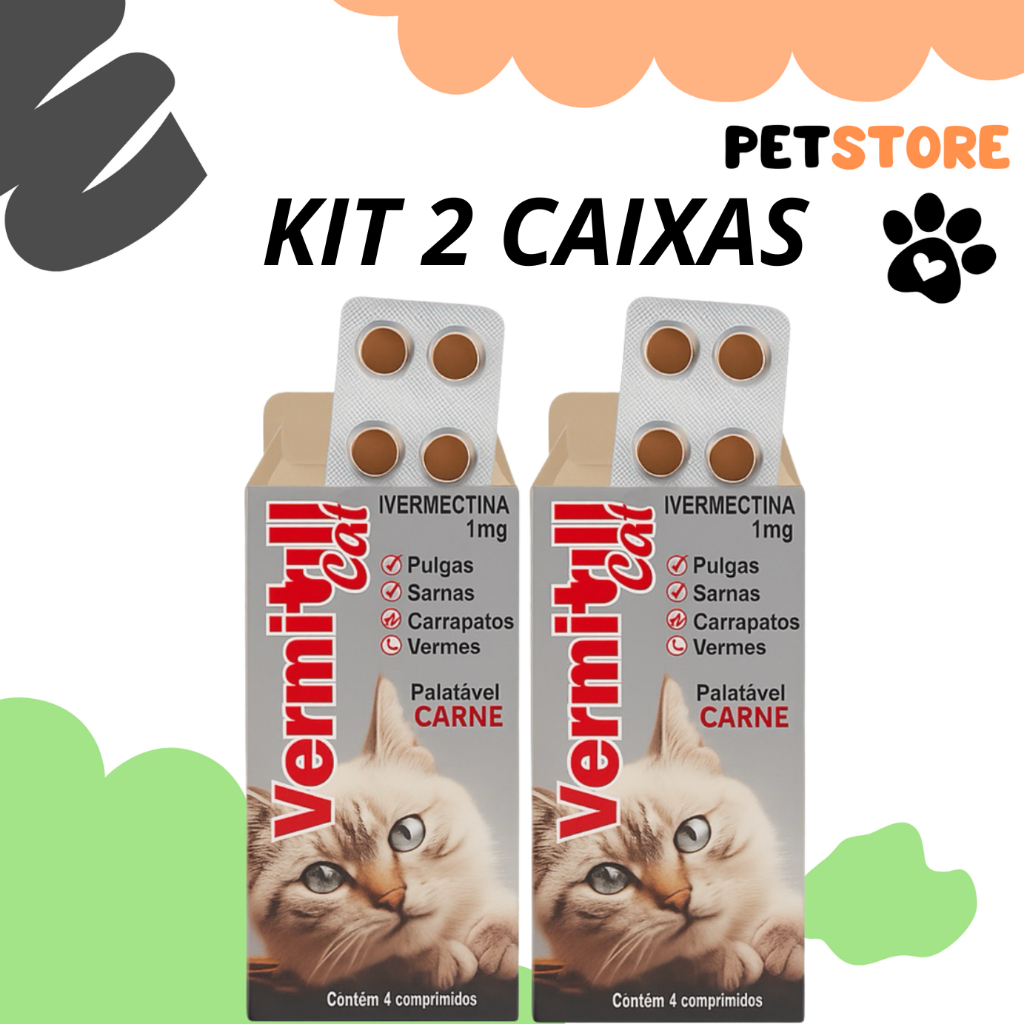 Anti Pulgas e Carrapatos Vermitril Gatos 8 Comprimidos Mastigaveis em Oferta na Shopee