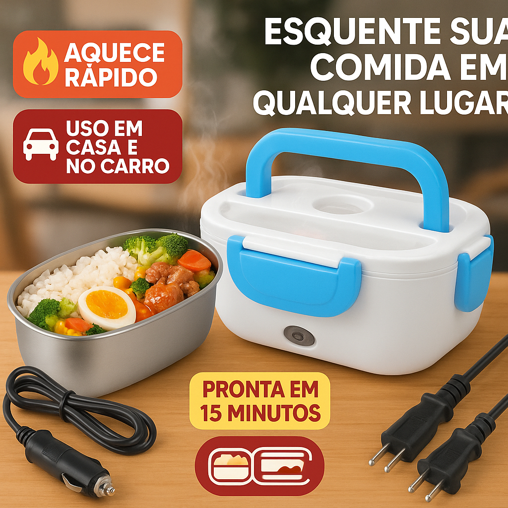 Imagem Marmita Elétrica Bivolt 1,5 L – aquece rápido, portátil e perfeita para trabalho, carro e viagens!