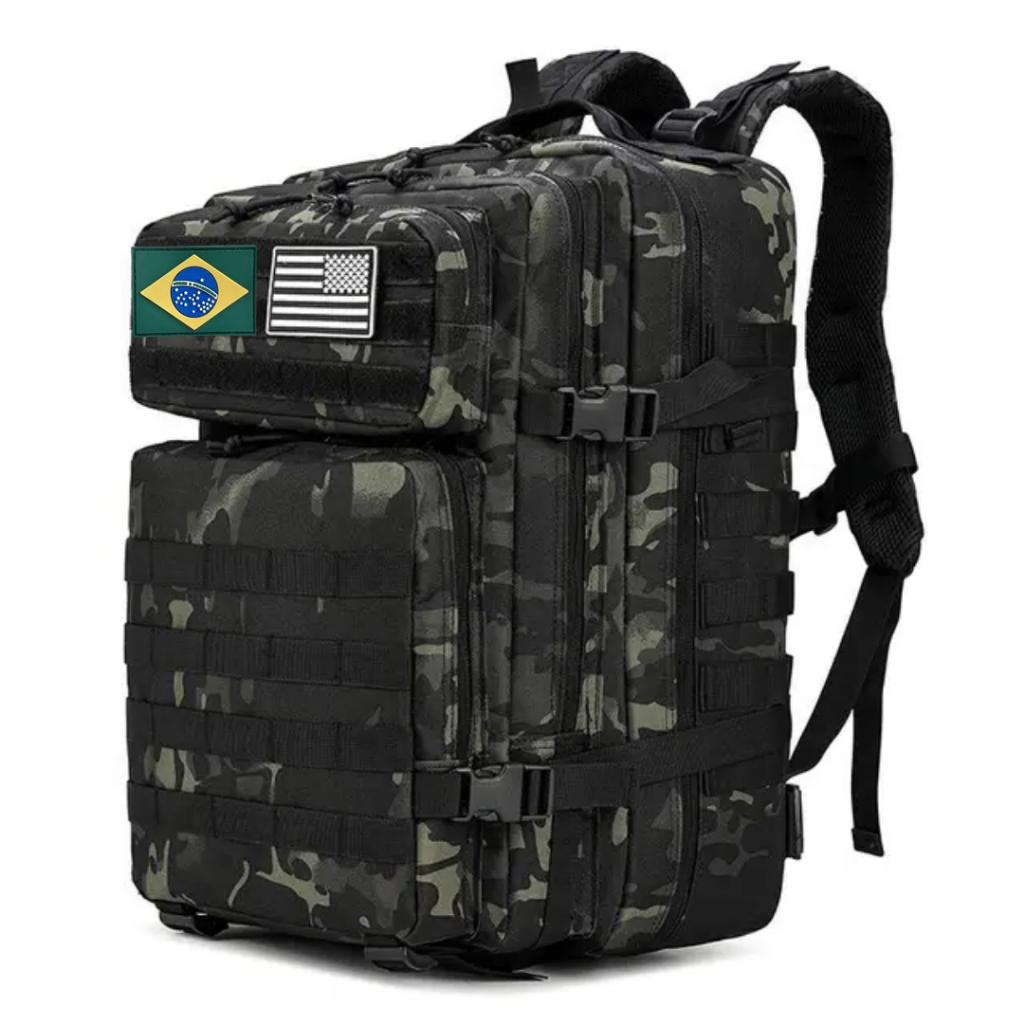 Mochila Camping Tática Militar Florestal Impermeável 50L + Patch Eua/br