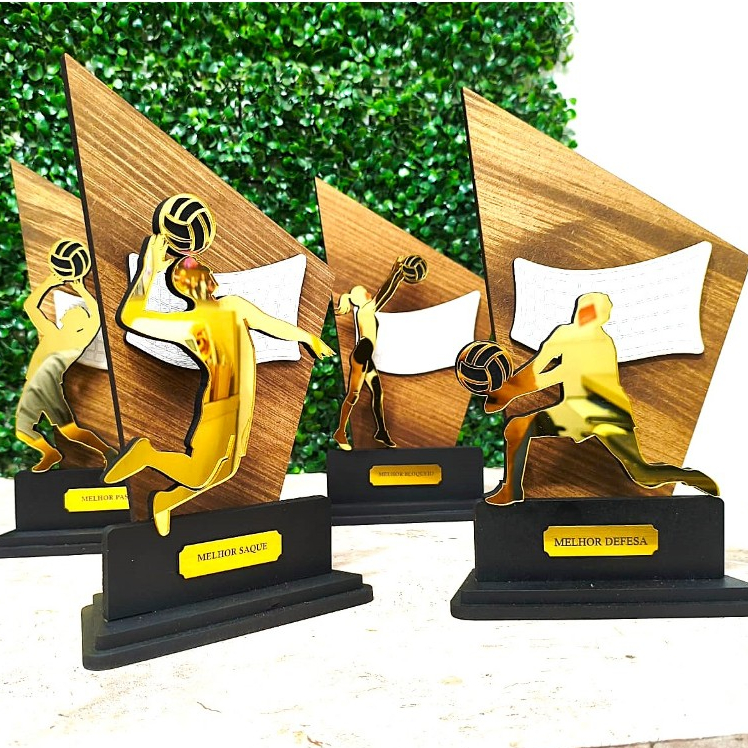 Troféu Vôlei Melhores em Quadra Premiação individual Masc. Fem. Acrílico Mdf - 25 CM pronta entrega em Oferta na Shopee