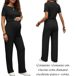 Conjunto Gestante em Viscolaycra Preto com Bolsos, Conjunto verão, Casual, Gravida, Conforto, Calça gestante, Pantalona em Oferta na Shopee