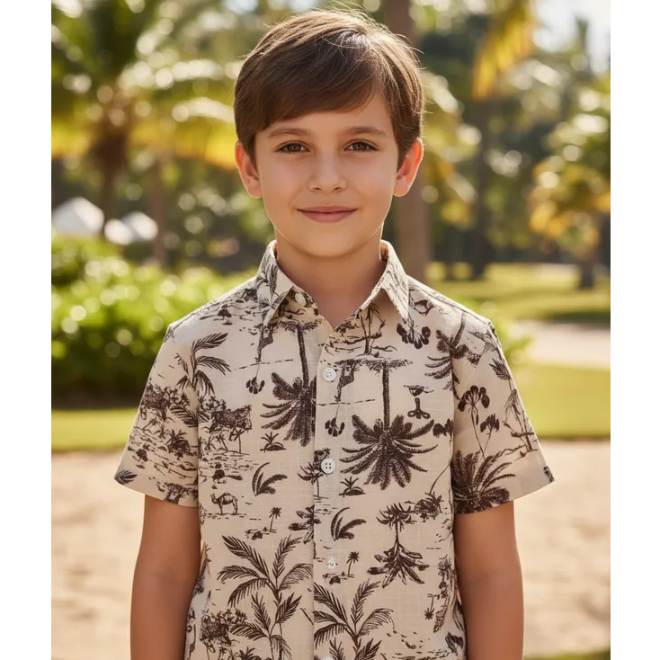 Camisa Social Estampada Floral Verão Manga Curta Infantil Juvenil Masculino Alfa 1558