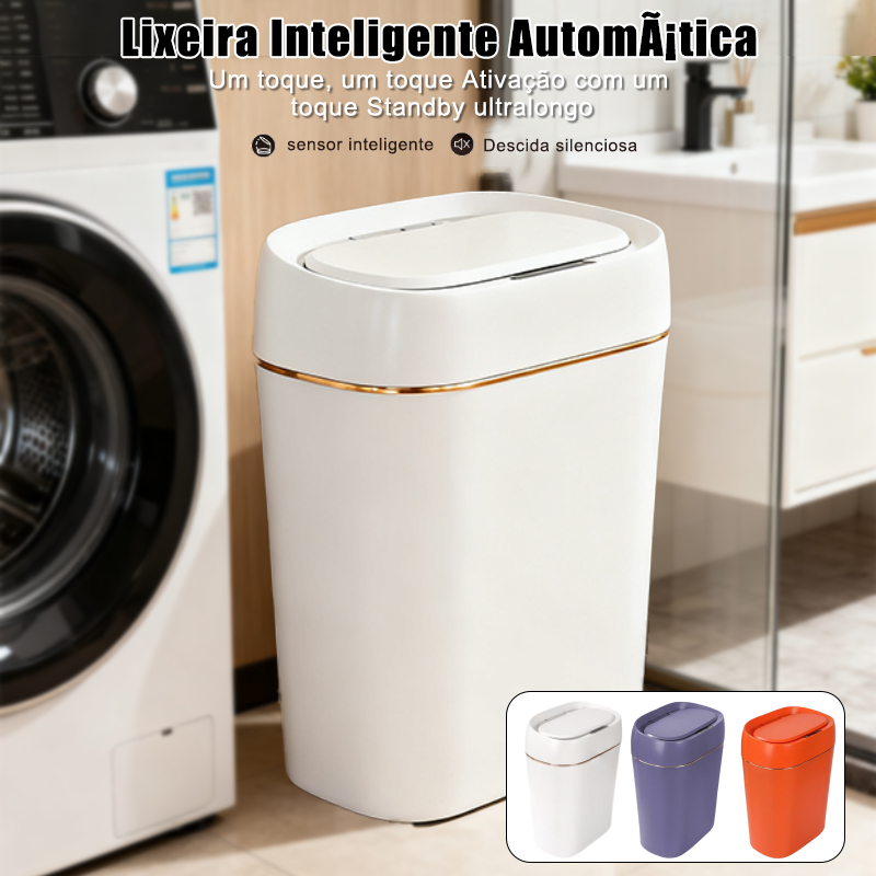 Lixeira Inteligente Automática 13L com Sensor de Movimento - Tampa Fecha Sozinha, Recarregável USB, Toque Free TADASHOPE
