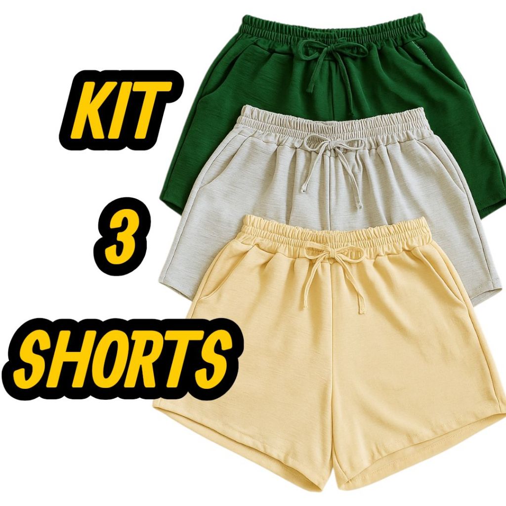 Kit Shorts Para Pijama Feminino Leve Duna Moda Feminina Tendencia Verão Com Bolso e Cordão Shorts Bermuda Várias Cores