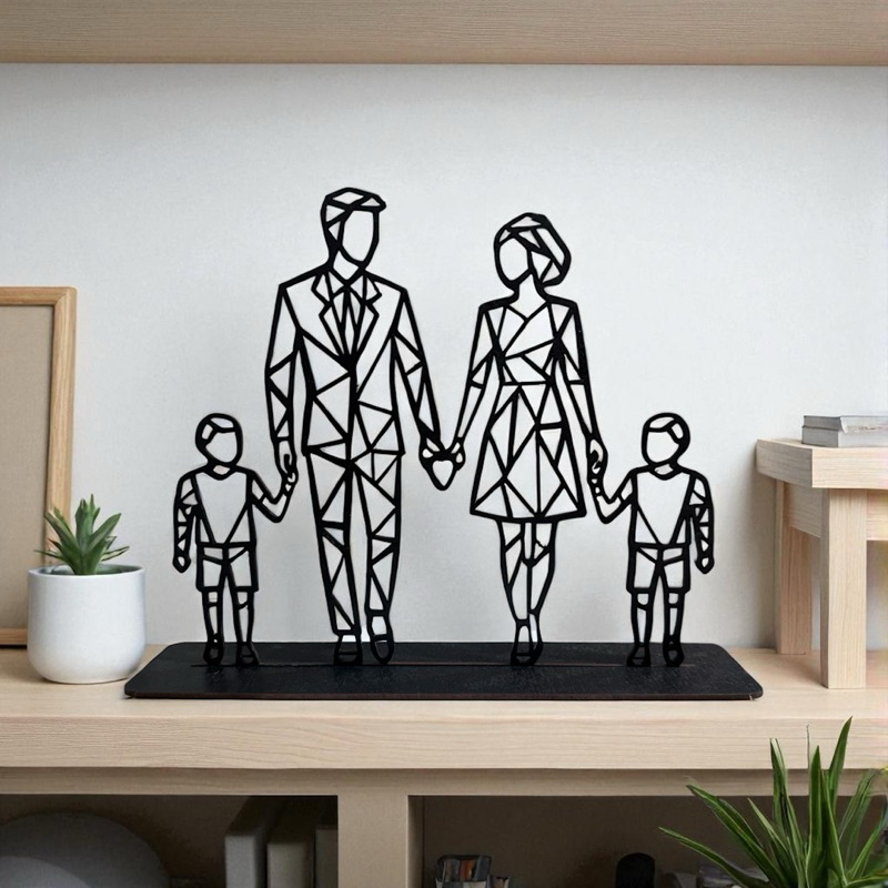 Casal com Dois Filhos Geométrico em MDF Preto – Peça Decorativa Contemporânea em Oferta na Shopee