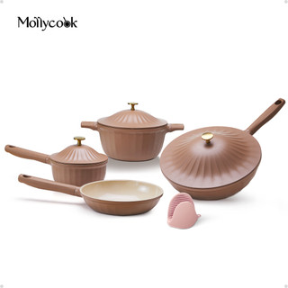Mollycook Jogo de Panelas Elegance Indução Gás Antiaderente Cerâmica Kit 8 Peças Tampa Alumínio Fundido Akoya