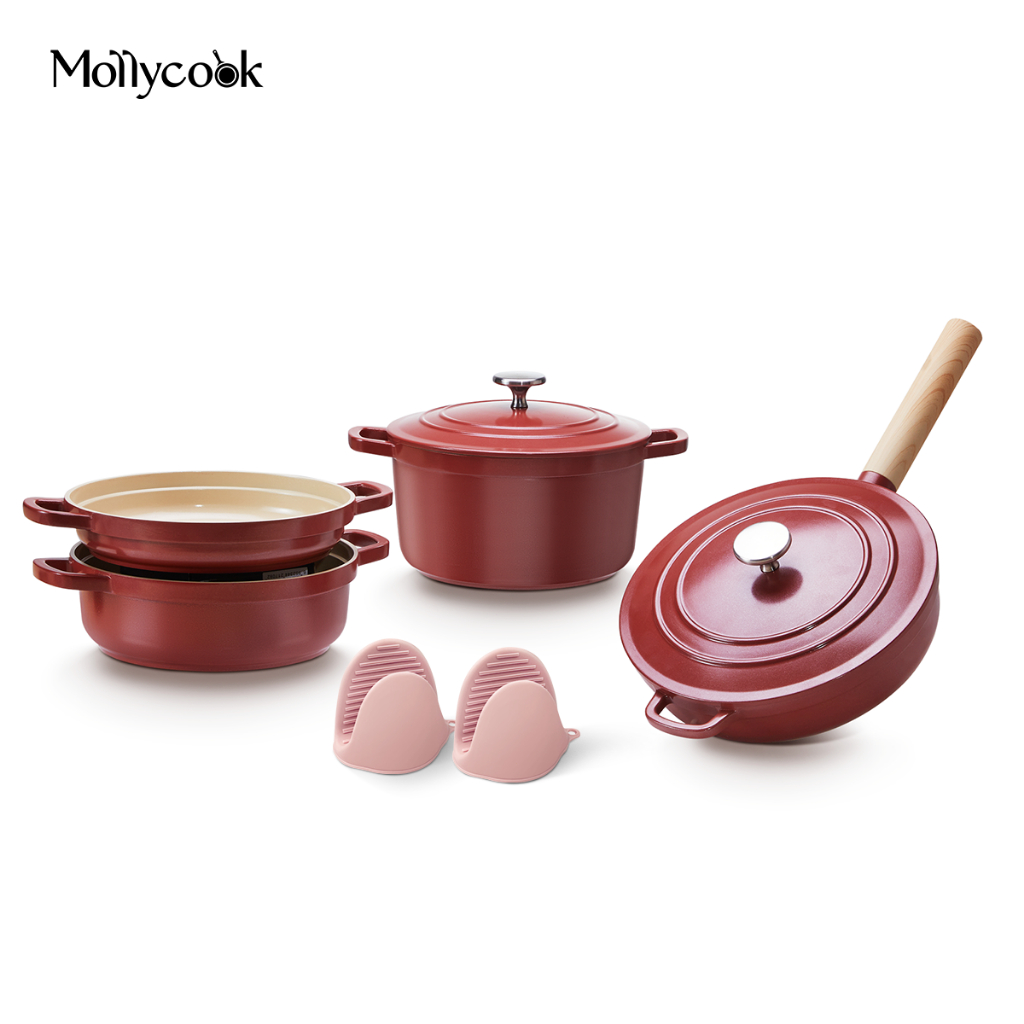 Mollycook Jogo Panelas 6 Pçs Cerâmica Antiaderente Tampa Alumínio Fundido Indução Gás Com ...