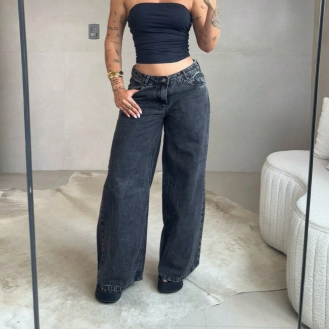 Calça Wide Leg Jeans Feminina Moderna Pronta Entrega Premium em Oferta na Shopee