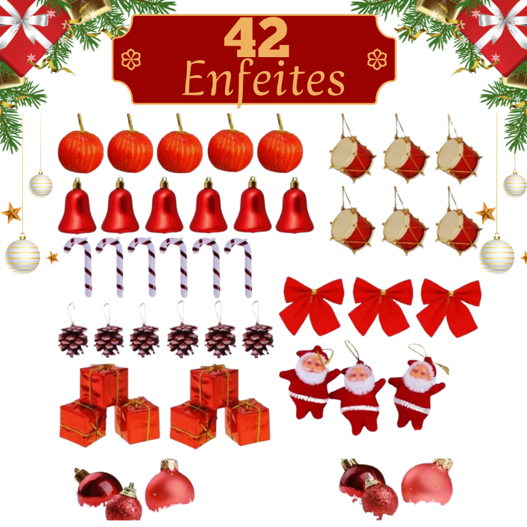 Kit 42 Enfeites Pendente Arvore Natal Decoração Arvore Decorada Completa Kit Arvore de Natal Enfeite