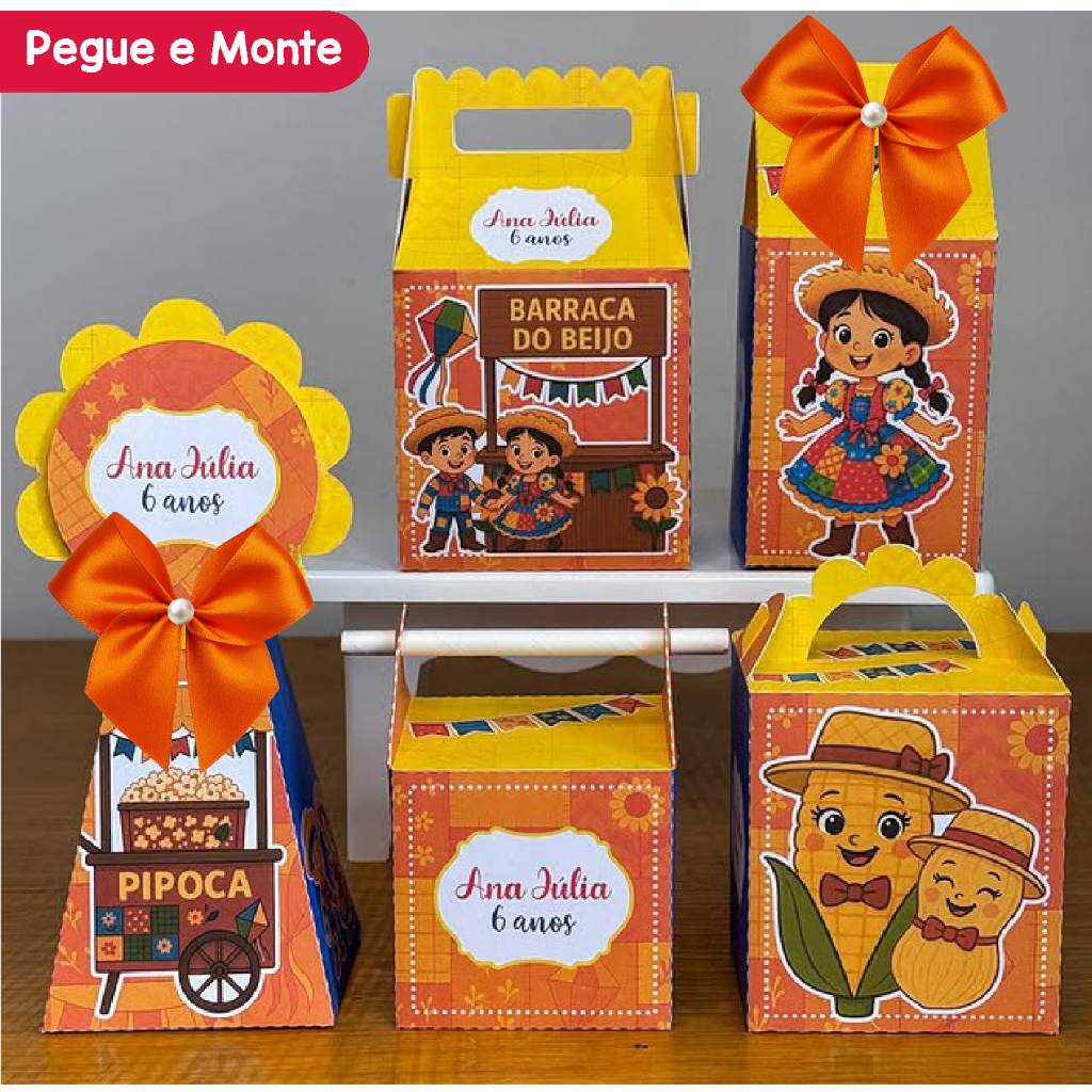 Kit Festa Festa Junina Menina | Personalizados | Lembrancinhas | Caixinhas para Festa | (Pegue e Monte)