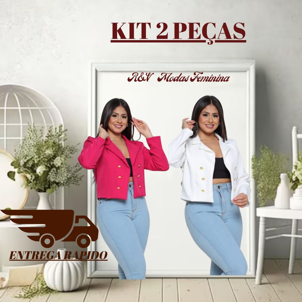 KIT 2 PEÇAS BLEIZER TECIDO ALFAIARIA COM SEIS  BOTAOS FAKE NO FRENTE SUPER CONFORTAVEL NO TAMANHO P M G  GG G1