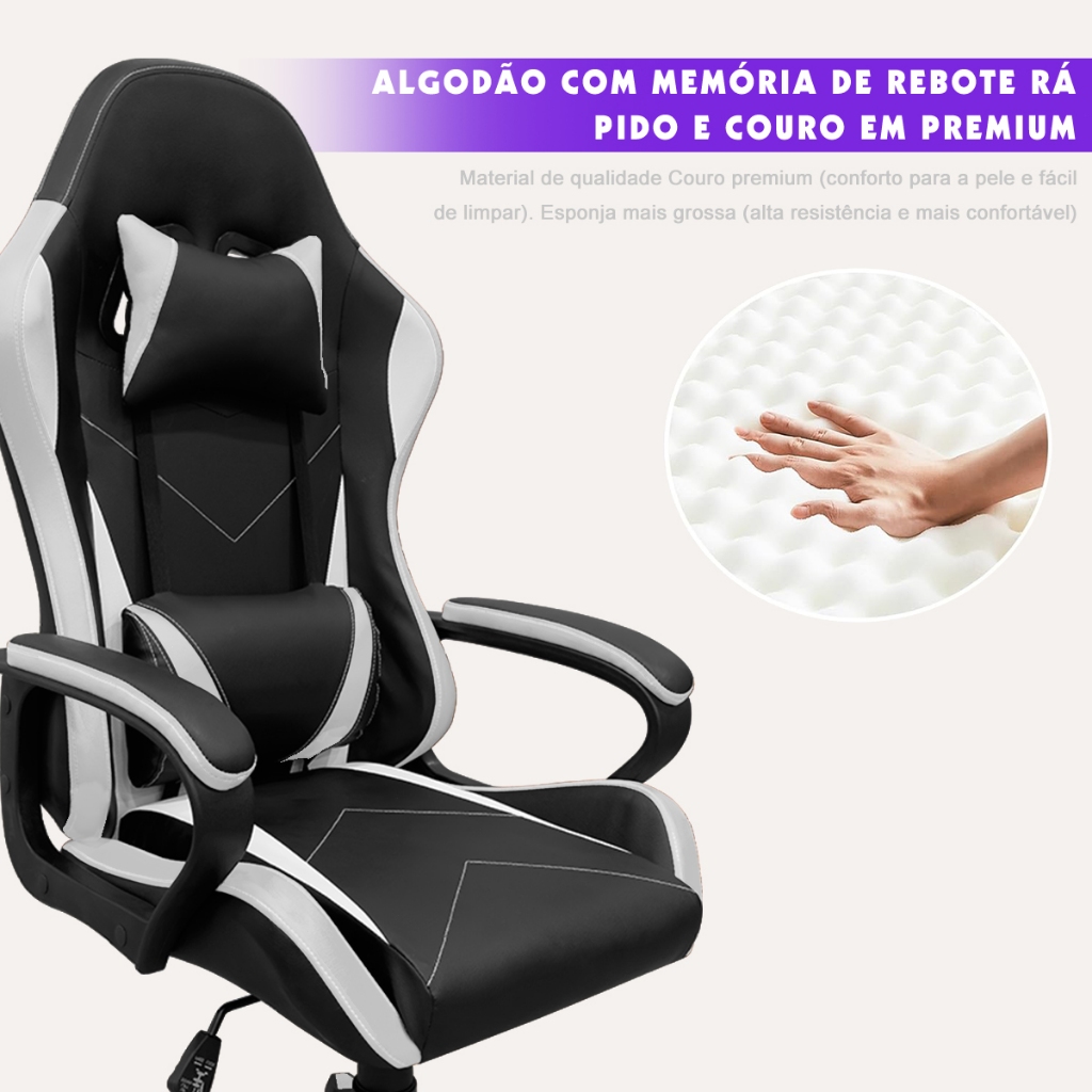 Cadeira Gamer Reclinável Com Almofadas para Lombar e Pescoço cor:Amarelo · foto 2