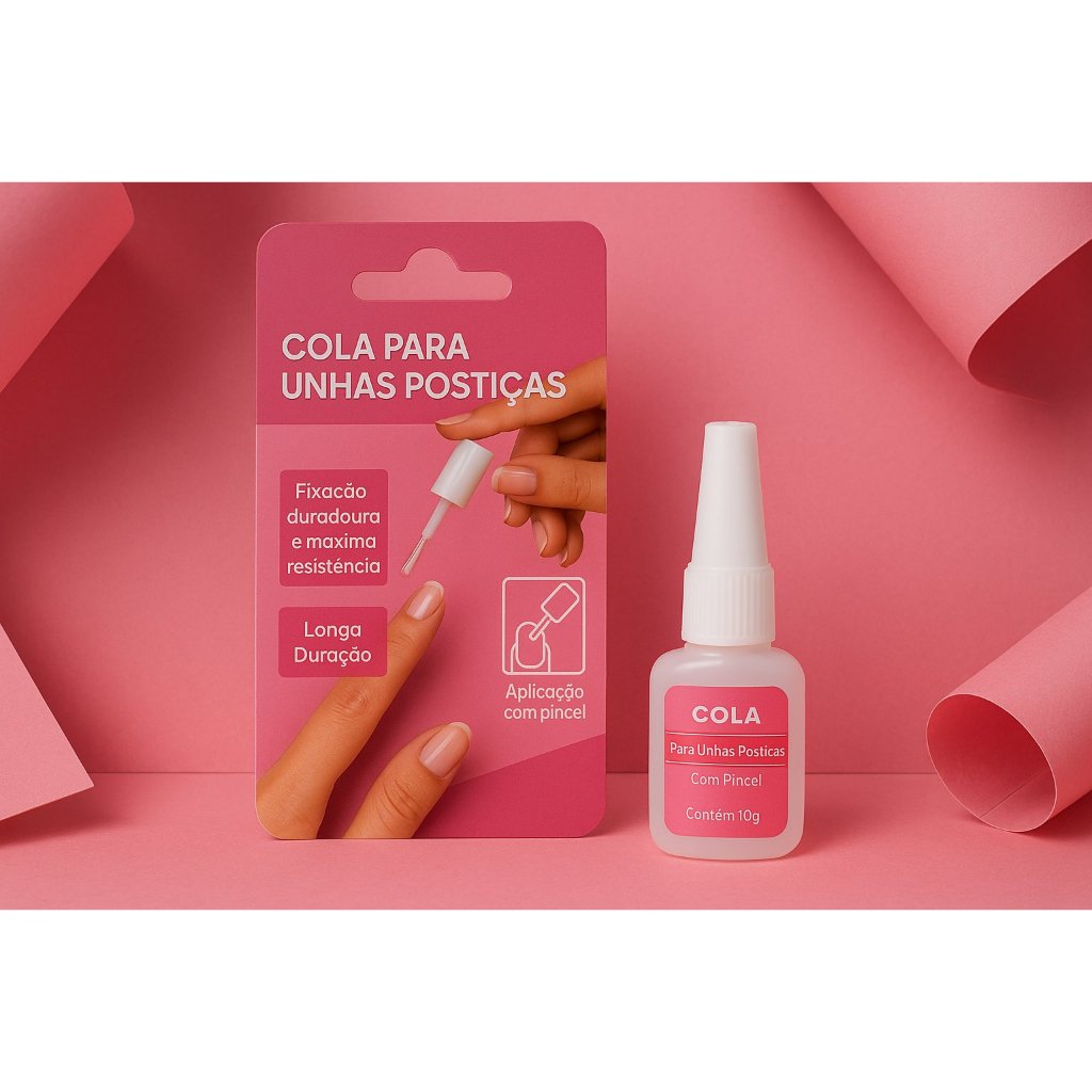 Cola Com Pincel Para Unhas Postiças Tips Gel Fibra Porcelana 10g Fixação Duradoura e Máxima Resistencia Longa Duração