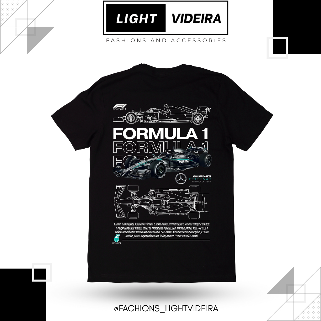 Camiseta F1, Camisa Formula 1, estampa de carro esportivo, Equipe Mercedes, variedade de cores, 100% algodão premium em Oferta na Shopee