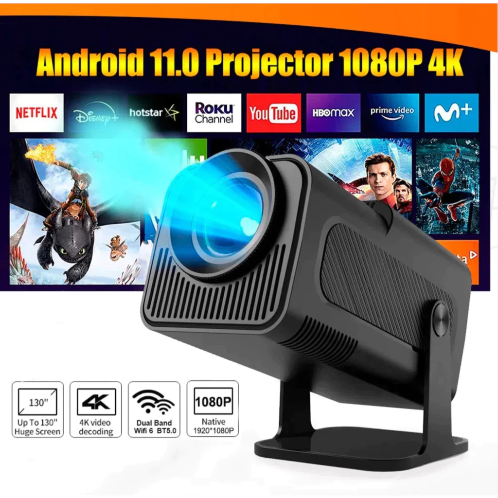 Projetor Smart HY320 Pro Android WiFi6 Bluetooth Resolução 1280x720p HD Portátil em Oferta na Shopee