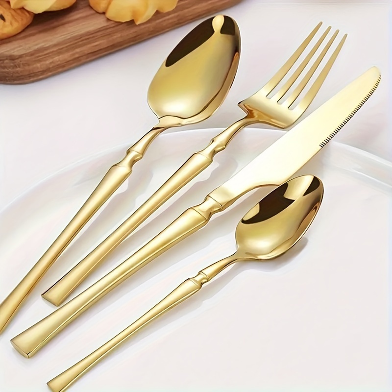 Conjunto de 24 Talheres de Aço Inoxidável Dourado Conjunto de Talheres Cintura Fina Dourad...