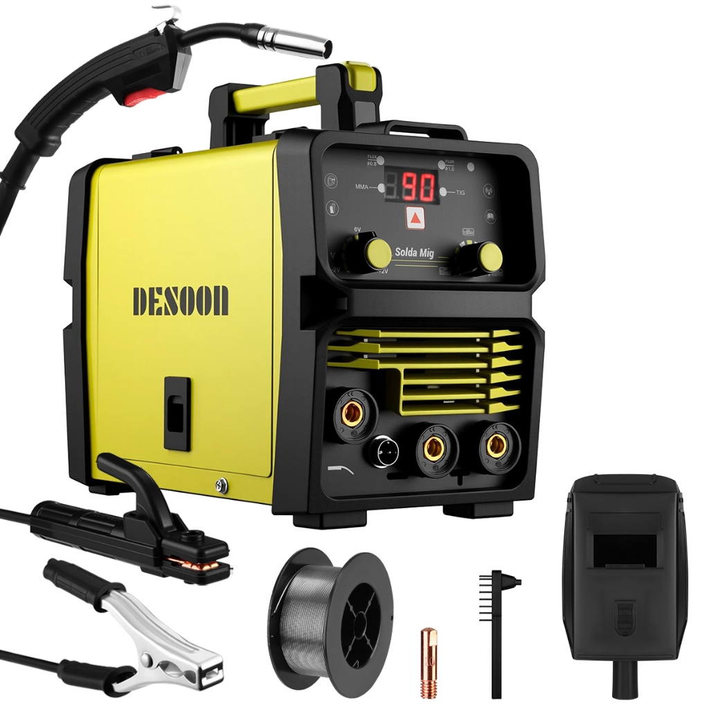 Máquina De Solda Inversora 120a 3 Em 1 Mig Sem Gás Mma Tig Lift Com Mascara De Proteção E Pistola Mig Separada Desoon